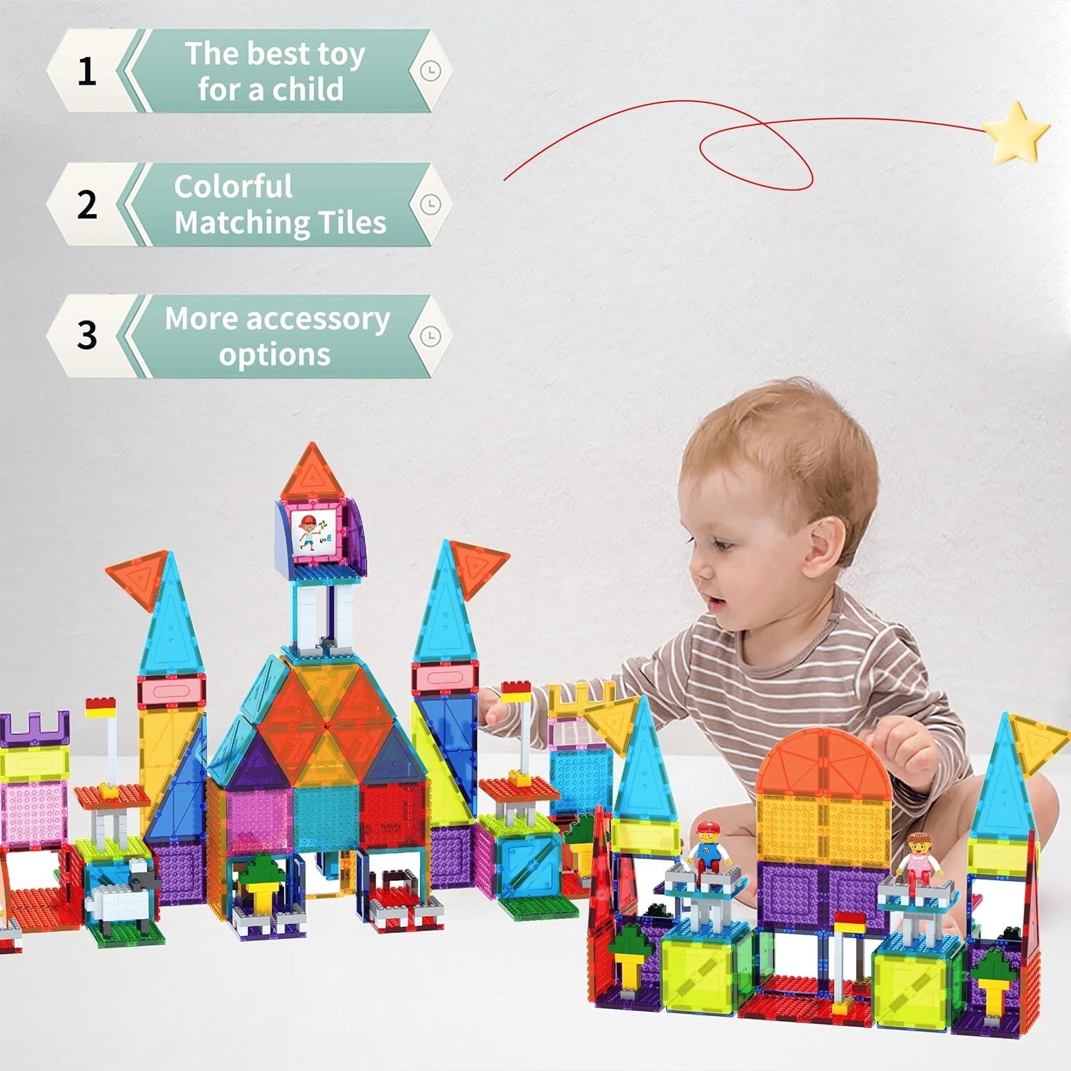 Picasso Tiles 353pc 3D Magnetic Brick & Magnet Tile Combo Set w/ Action Figures