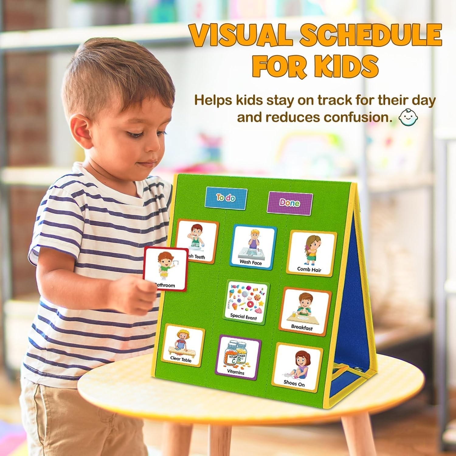 Large Double-Sided Visual Schedule Chart for Kids – 109 Activity Cards Included