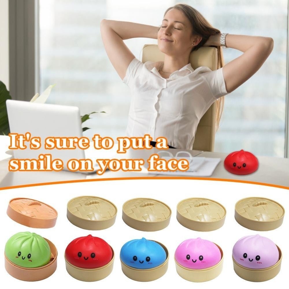 Steamed Bun Squeeze Toy Squishy Stress Relief Toy with Steamer Dough Squeeze TJQ