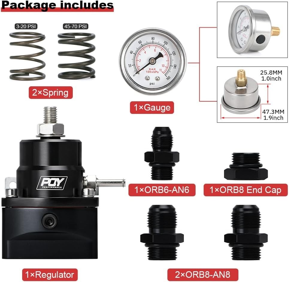 Adjustable Fuel Pressure Regulator Kit 3-70PSI with AN8 Feed Port and AN6 Return