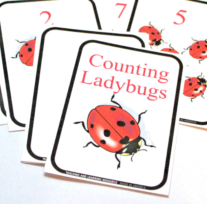 Preschool – 12 cards – Ladybug Counting Cards – Pre school Kindergarten Math