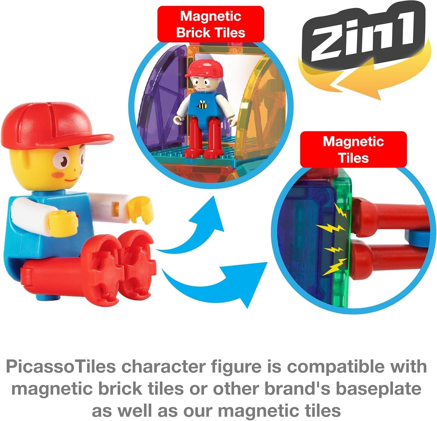 Picasso Tiles 353pc 3D Magnetic Brick & Magnet Tile Combo Set w/ Action Figures