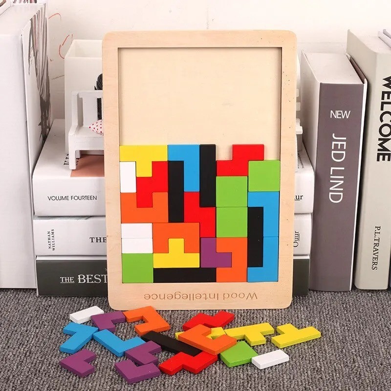Wooden Blocks Puzzle Brain Teasers Toy Tangram Jigsaw Intelligence
