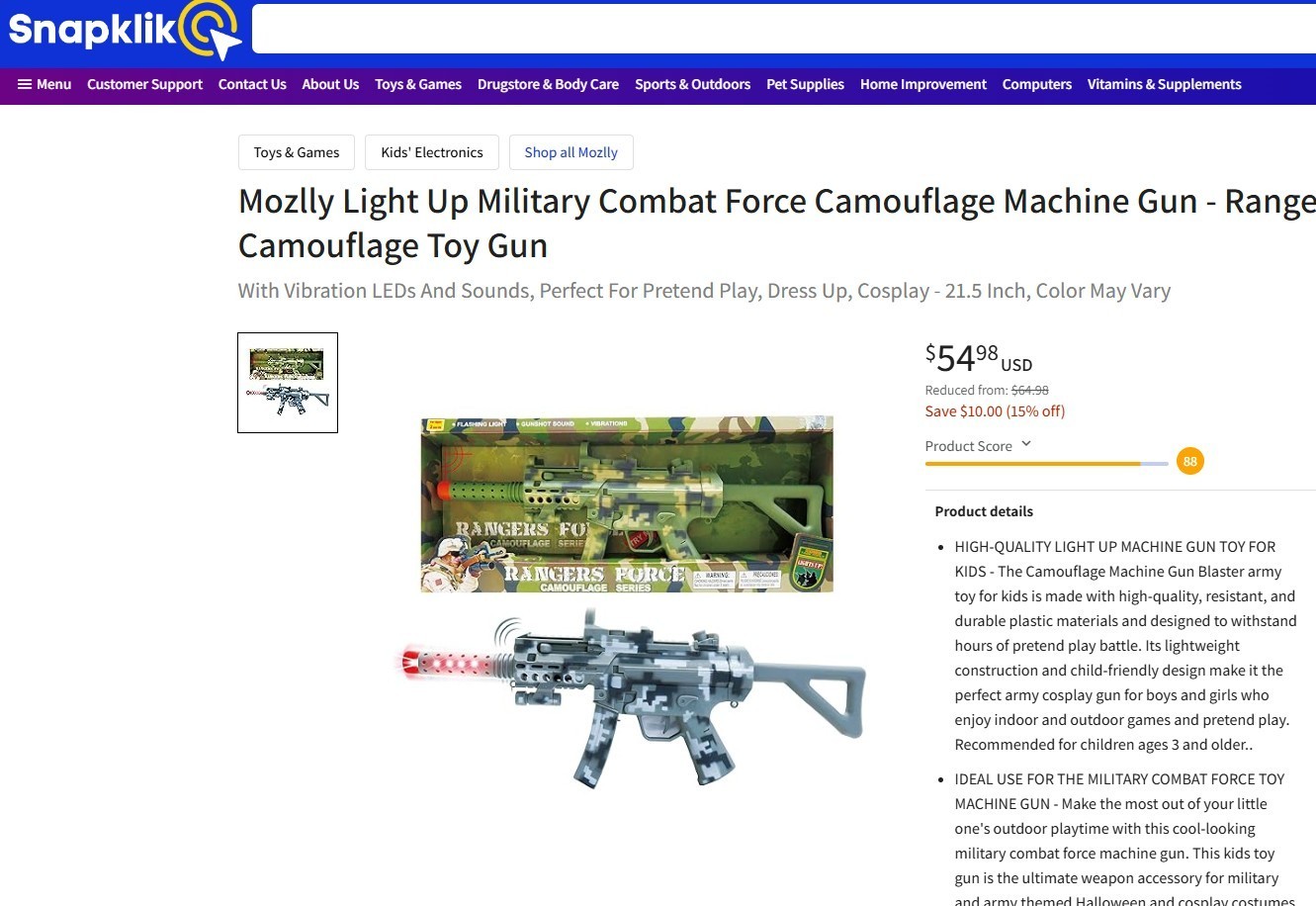 Rangers Force Camouflage Series toy gun Mozlly Light Up Military Combat Force