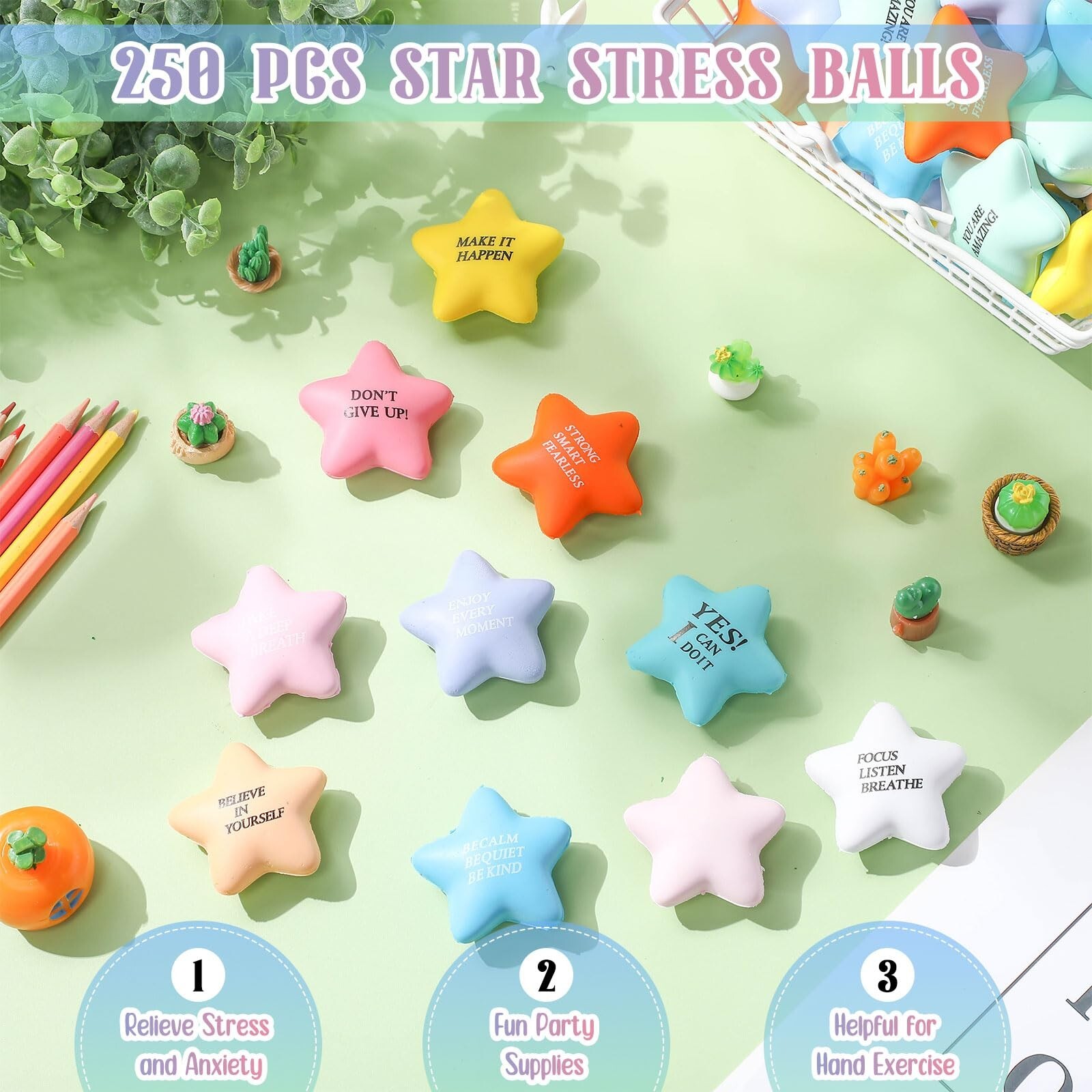 Jenaai 250 Pcs Star Stress Balls Bulk Motivational Stress Balls with Quotes S…