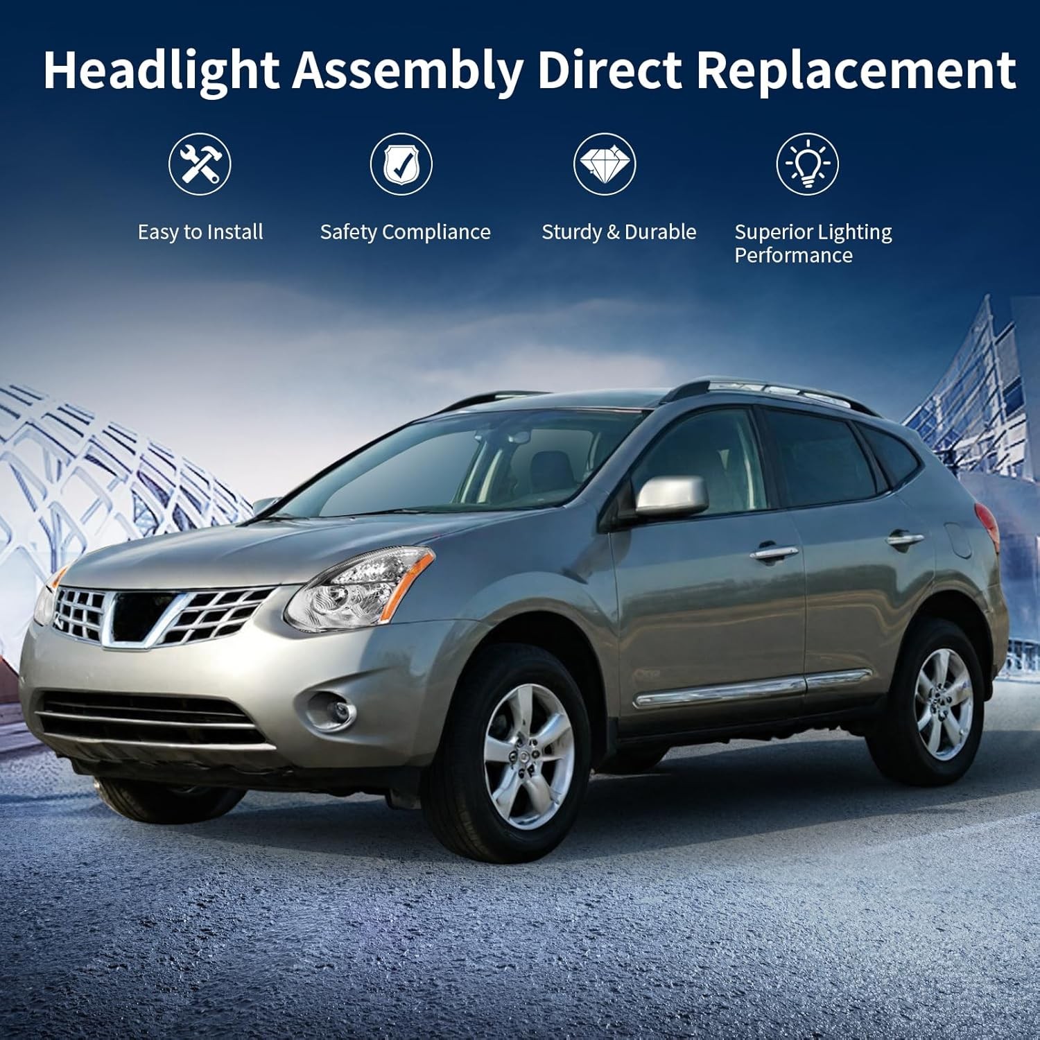 AUTOSAVER88 Headlight Assembly Compatible with 2008-2013 Rogue Chrome Housing Am