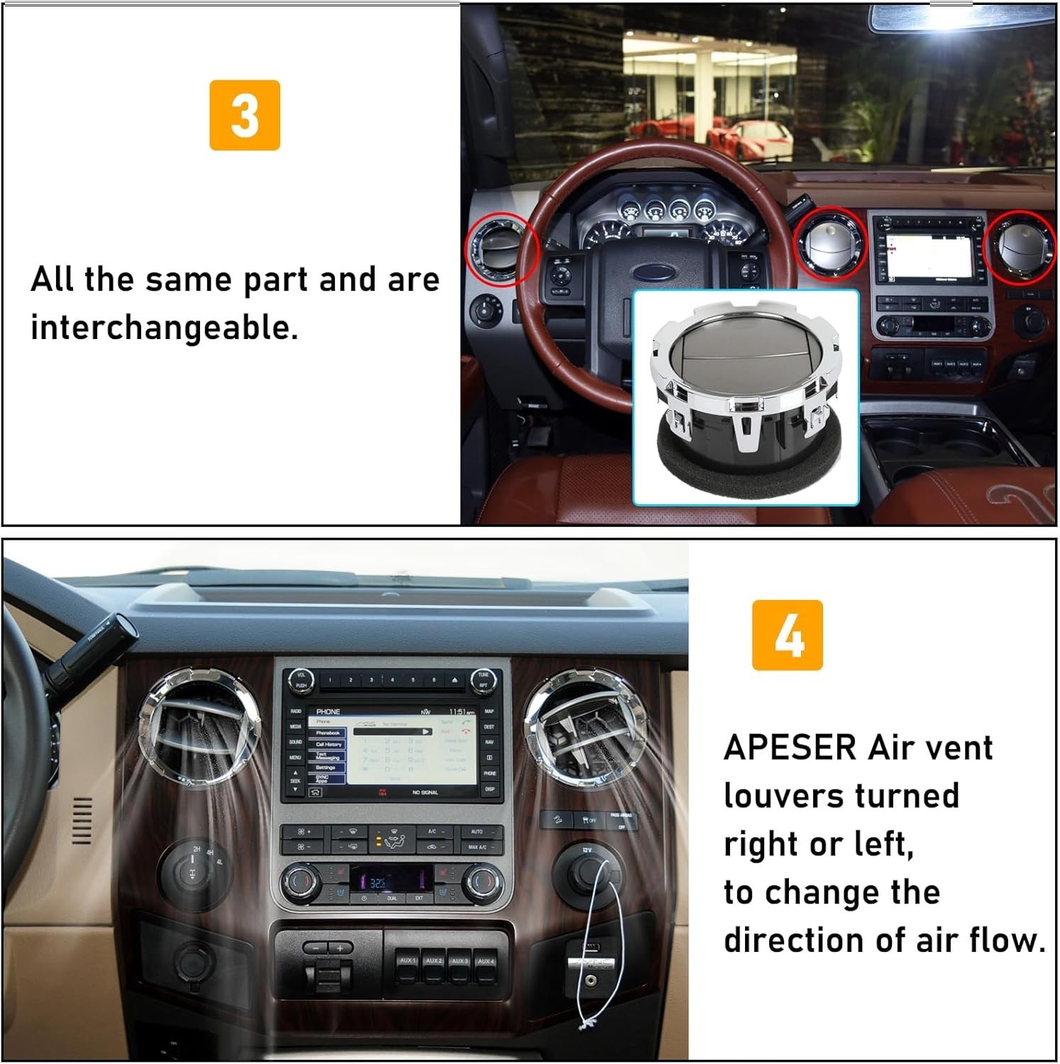Compatible with 2011-2016 Ford Dash Air Vent,AC Heater Air Vent for F250 F350…