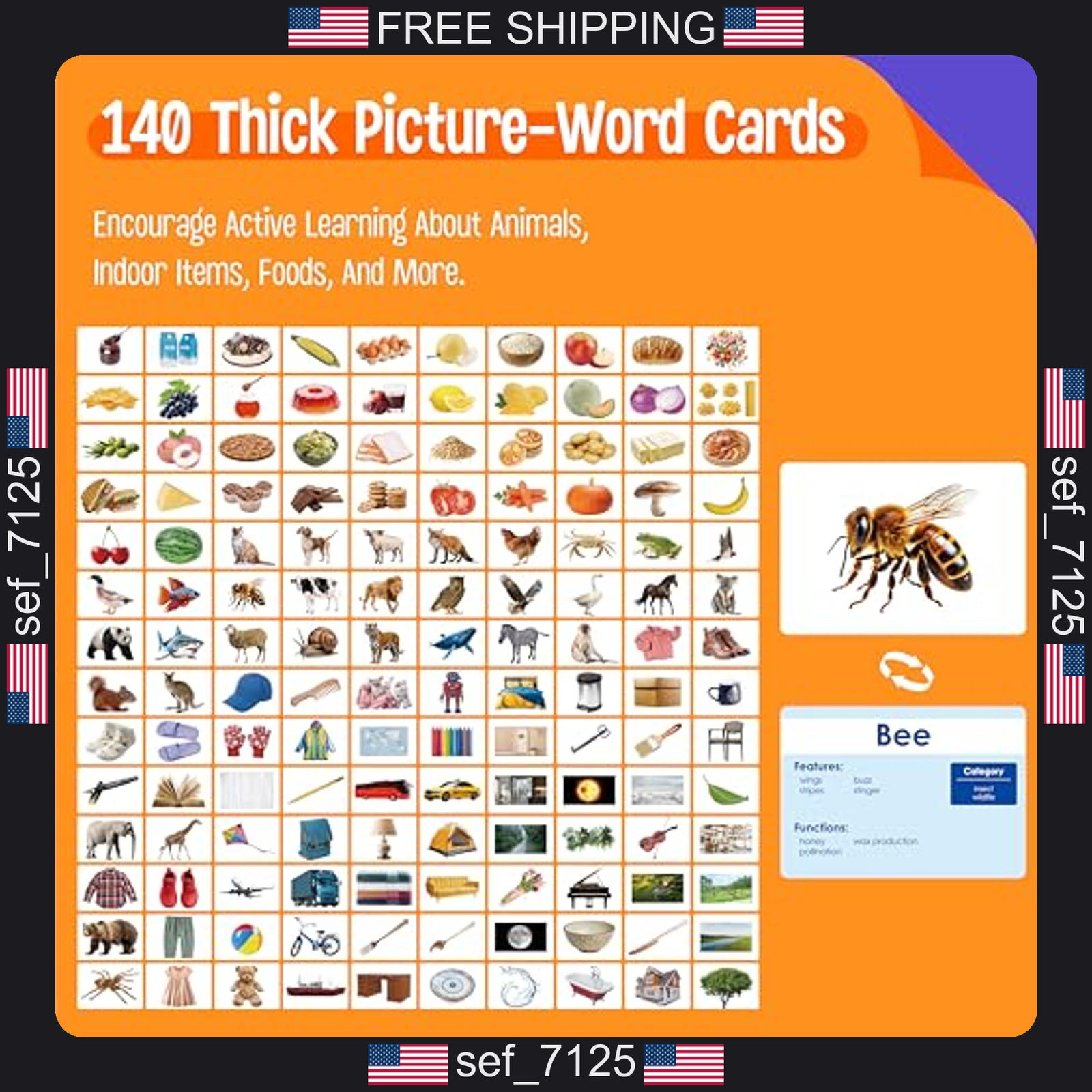 140 Noun Picture-Word Cards, Picture Flashcards Language Builder Visual Aid