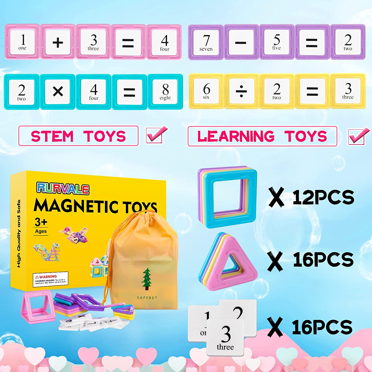 Magnetic Blocks Basic Set Magnetic Tiles, Educational 28 pcs+number kits age 2+