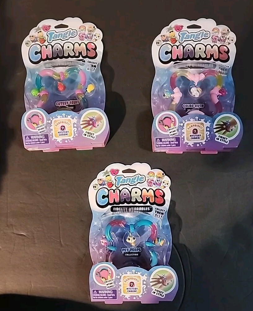 Tangle Charms Fidgety Wearables Surprise Charm Bracelet 3 Pack Pets & Cute Fruit