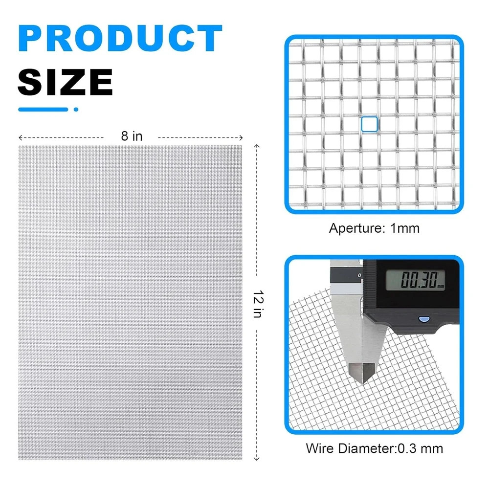 6 Pack 12×8 Inch Wire Mesh Screen, 1mm Hole 20 Mesh 304 Stainless Steel Mesh