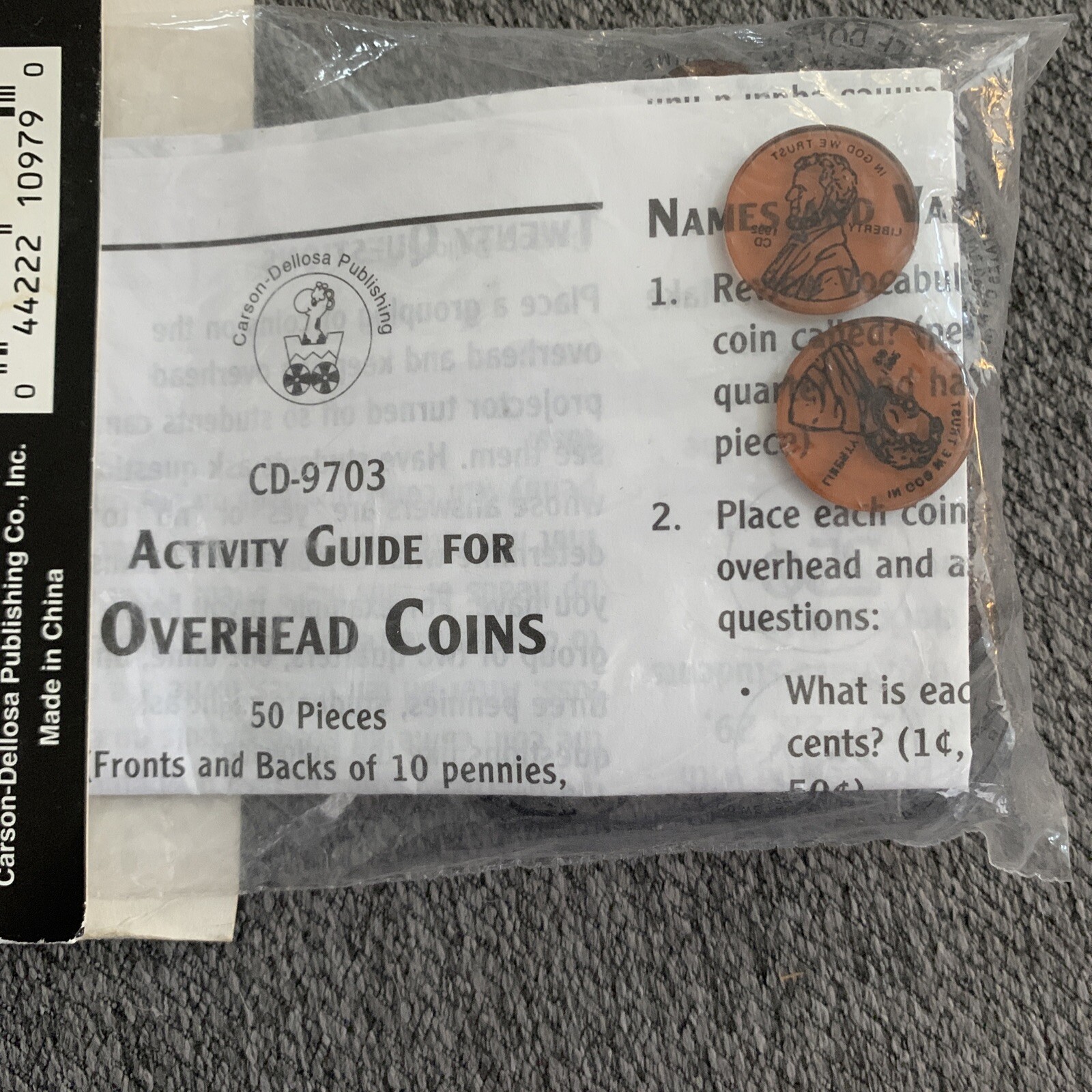 Overhead Coins Set 50 pieces & Activity Guide Carson Dellosa ~ NEW