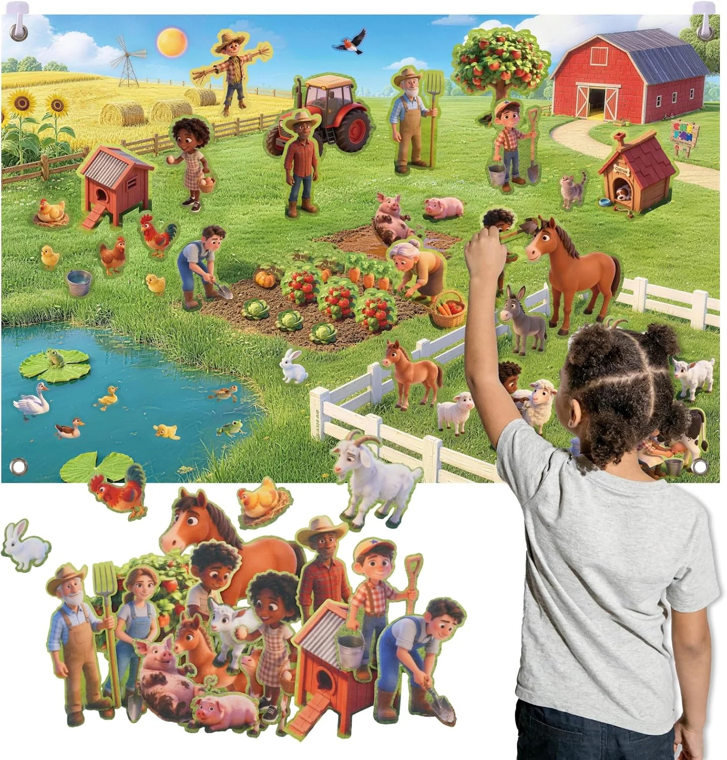 CHEFAN Farm Animals Felt Story Board Set 58 PCS, 3.5FT Interactive Storytelling