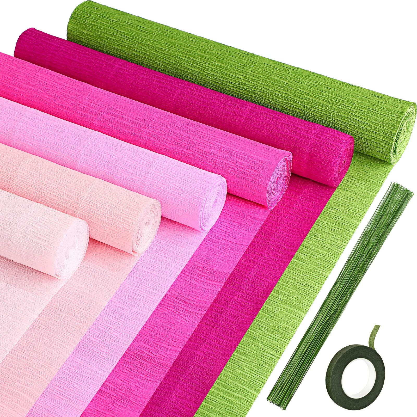 57PCS Crepe Paper Flower DIY Kit Floral Wire Craft Set for Wedding Party Decor