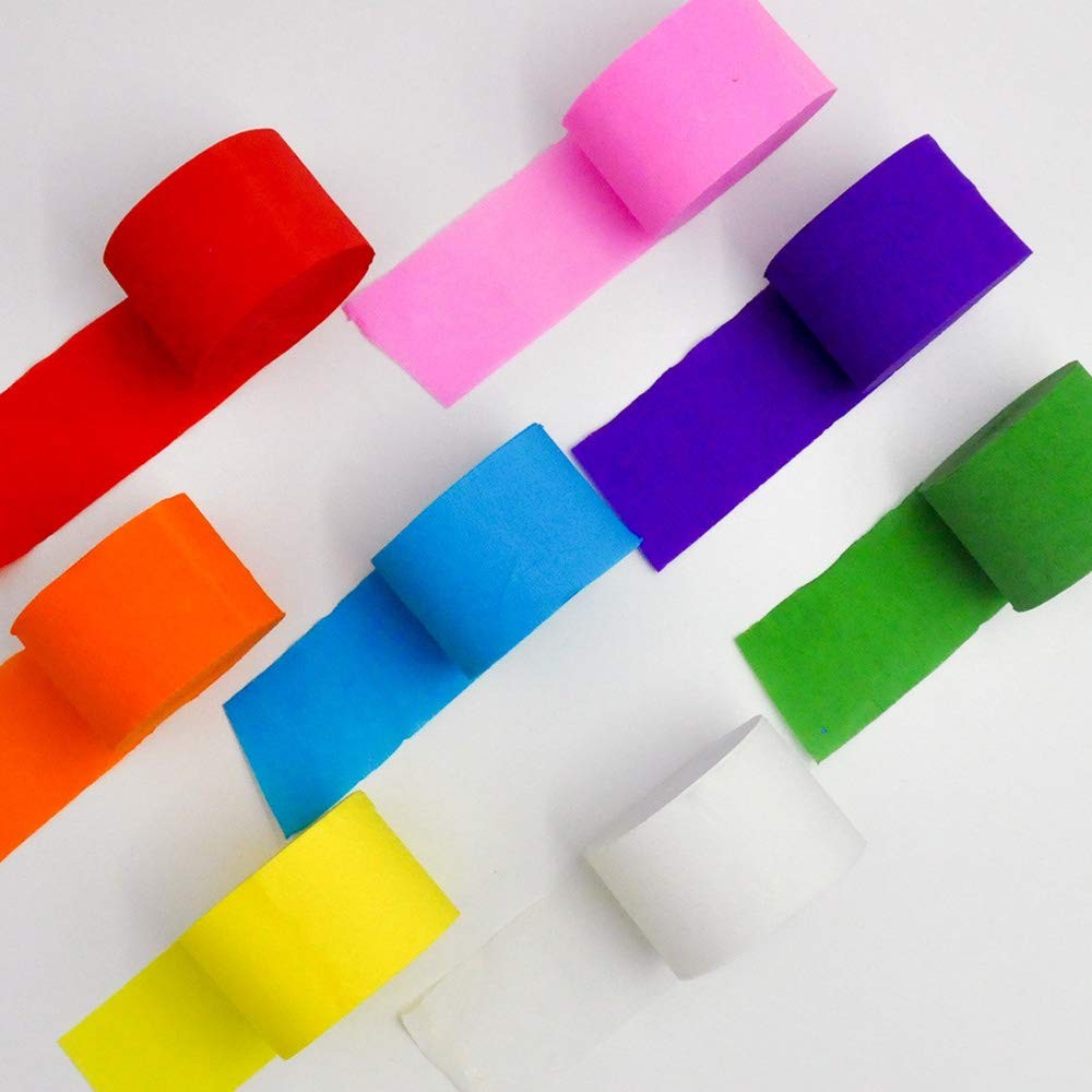 8 Rolls Crepe Paper Streamers in 8 Colors, Wedding 82feet, multicolored