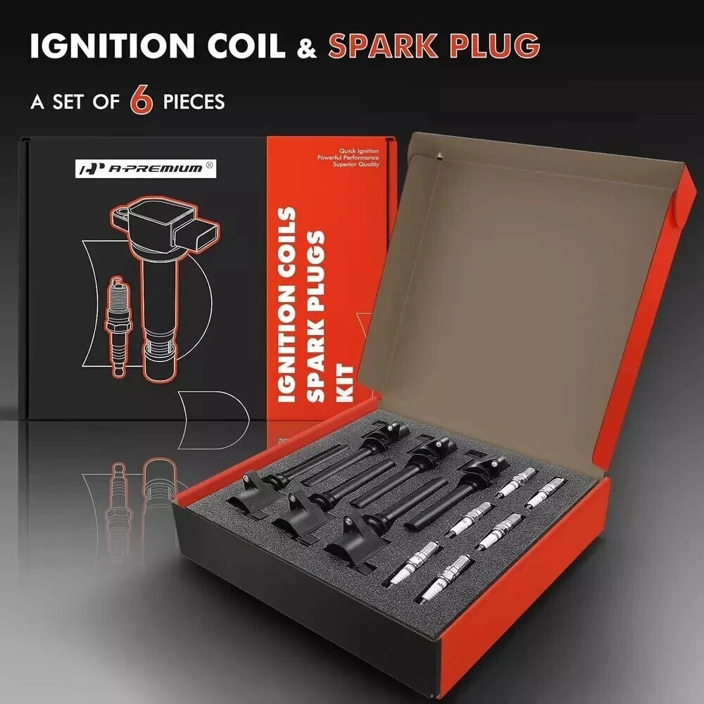 Set of 6 Ignition Coil Pack and Iridium Spark Plugs Compatible with Ford Escape