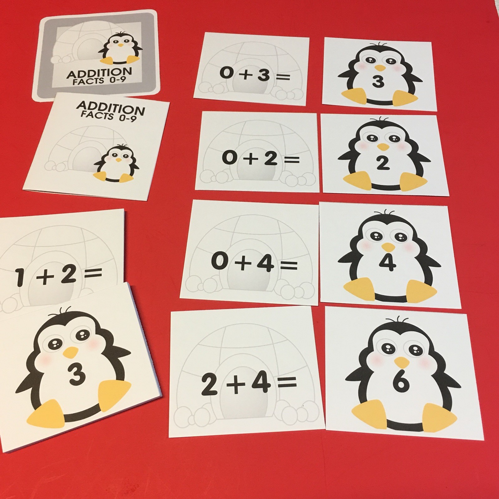 PENGUIN – Addition Facts 0-9 Matching Game 48 Cards