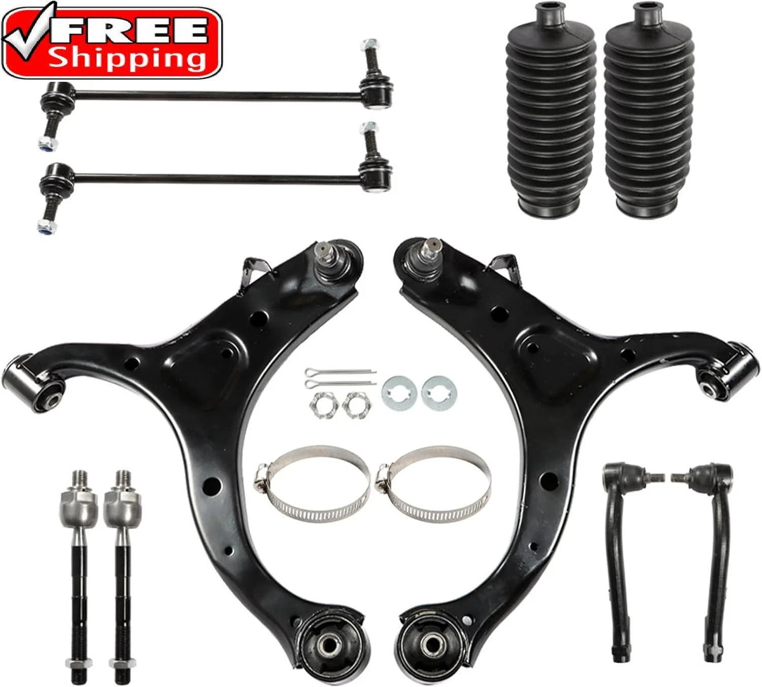 Hyundai Santa Fe Kia Sorento 10Pc Front Suspension Kit Front Lower Control Arms