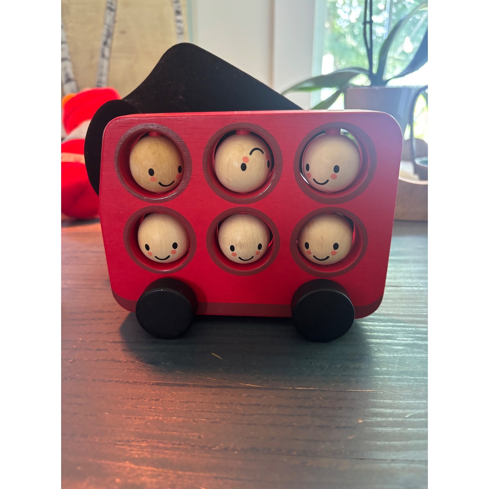 Tender Leaf Toys Wooden London Bus Emotions Spinning Faces Montessori Toy Red