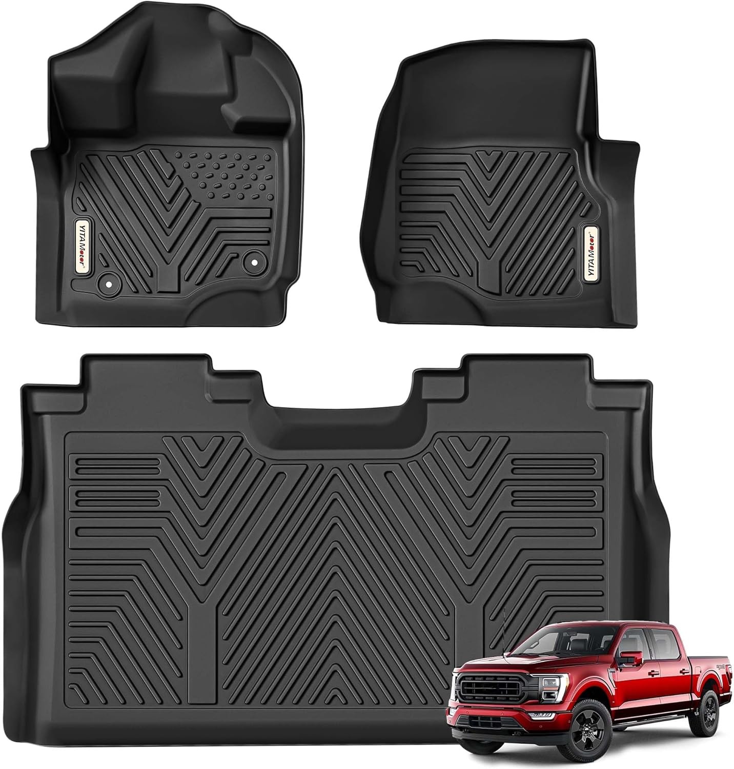 Floor Mats Fit for Ford F-150/F150 Lightning SuperCrew Cab 2025-2015(Rear w/o U-