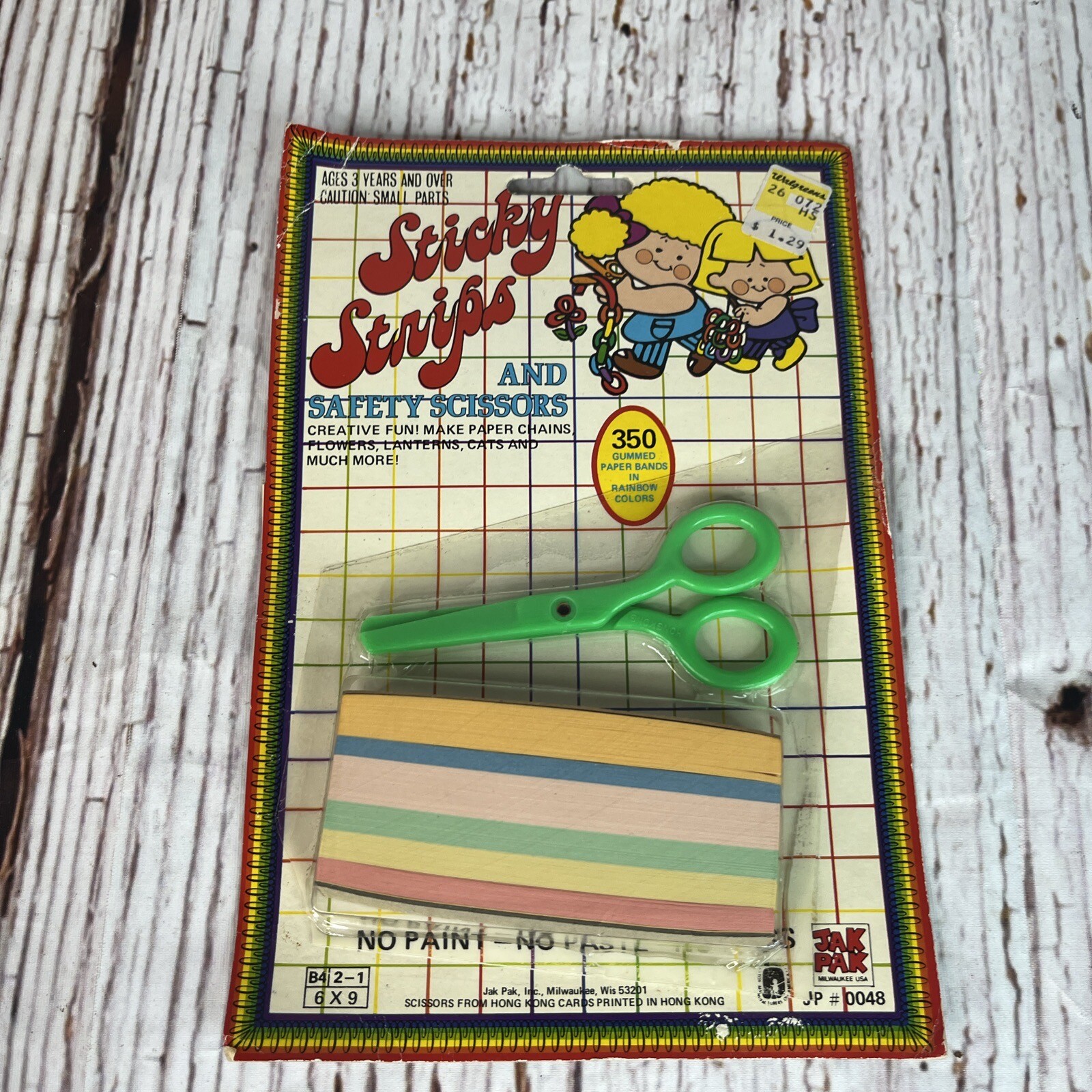 Vtg Kids Sticky Strips & Safety Scissor Set NOS Paper Craft 80s Jax 350 Bands