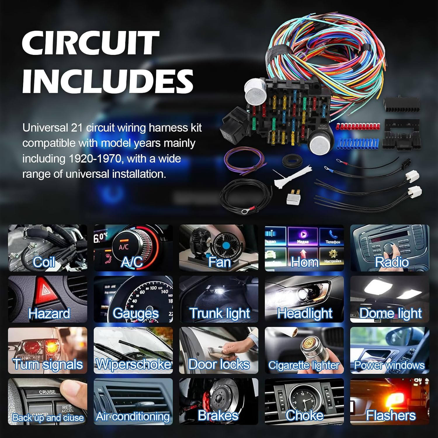 Universal Wiring Harness Kit – 21 Circuit Wiring Harness Standard Color Wire Har