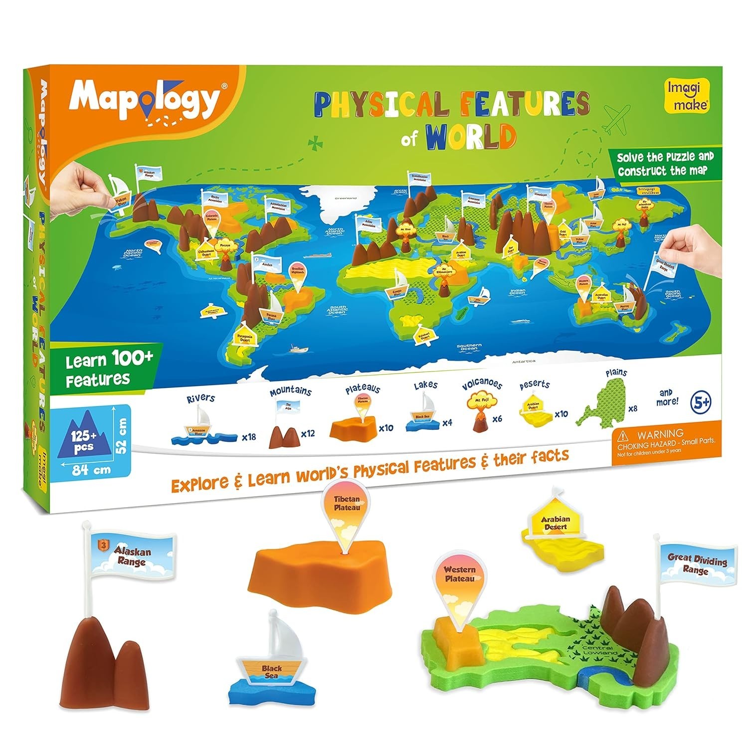 Mapology Physical Features of World Map | 3D Puzzle & Construction Toy | 5+ Yrs