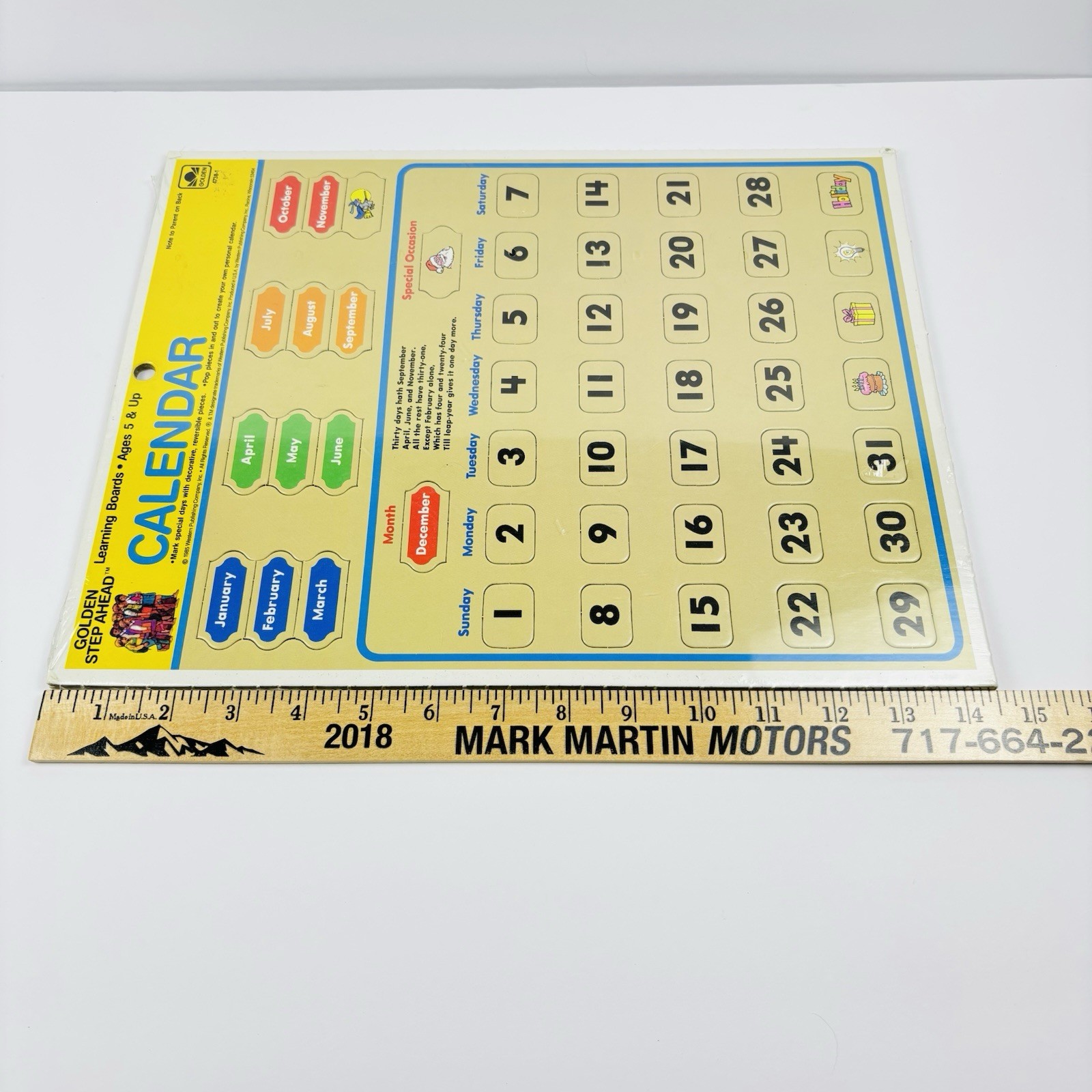 1985 Golden Step Ahead School Classroom Calendar Learning Board Retro 80’s NEW