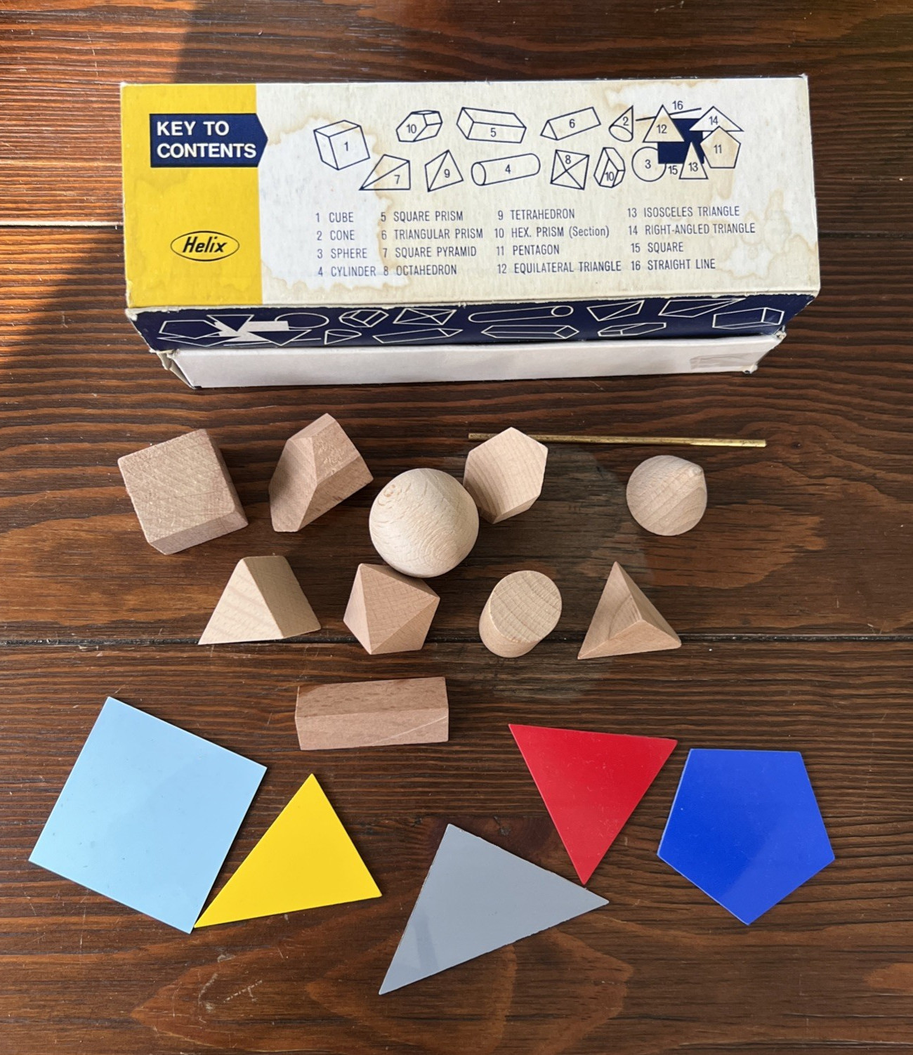 Vintage Helix Wooden Geometrical School Model Set #240 IOB 16 Pieces England