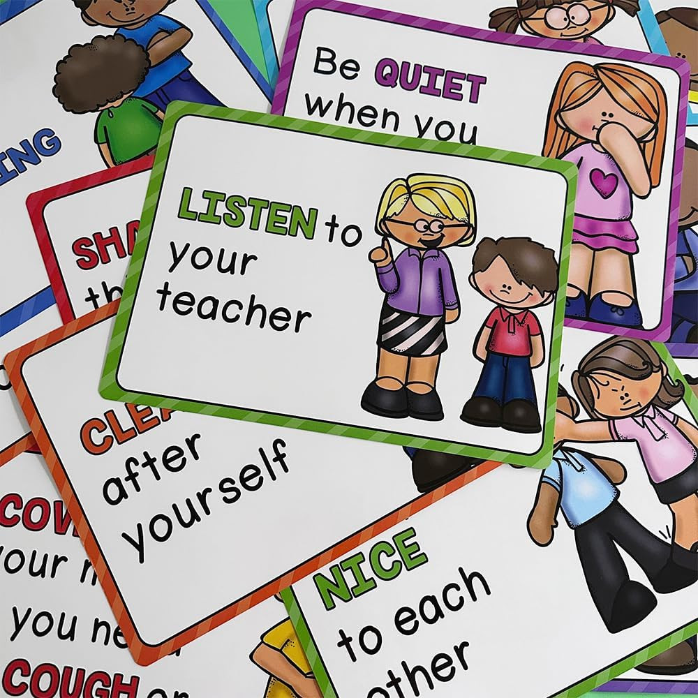 Zwttey 15 Pcs A4 Size Classroom Rules Educational Posters for Preschool, Homesho