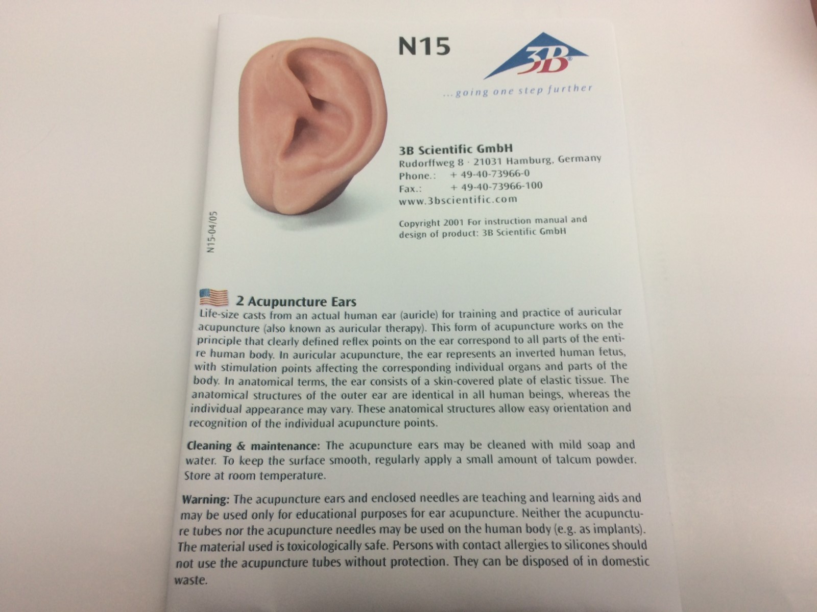 3B Scientific Acupuncture Ear Anatomy Learn Left & Right Set Skinlike Silicone