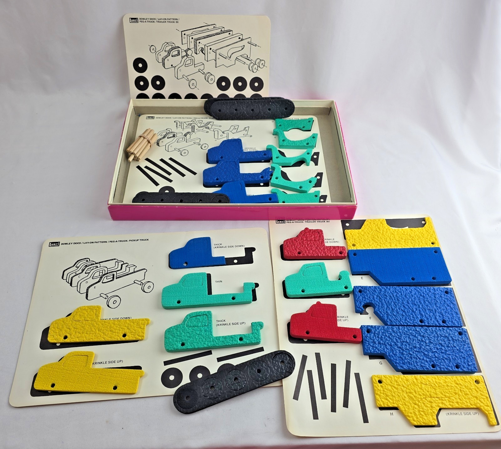 Vtg 70s Toy Lauri Peg-a-Car & Peg-a-Truck Vehicle Building 3D Puzzles Foam READ!