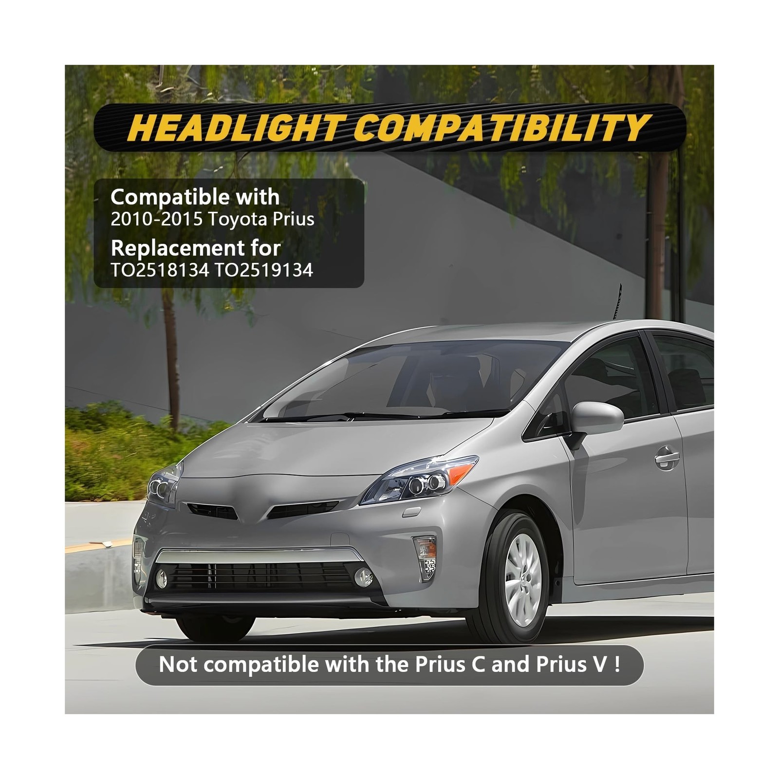 Headlight Assembly Pair Chrome-Fit Toyota Prius 2010-15(Not C/V)