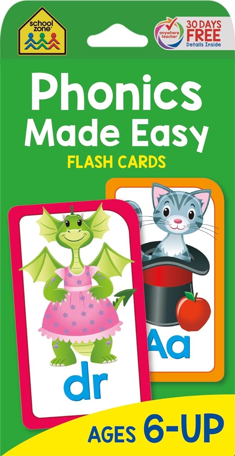 School Zone Phonics Made Easy Flash Cards Early Reading, Short Vowels, Long Vowe