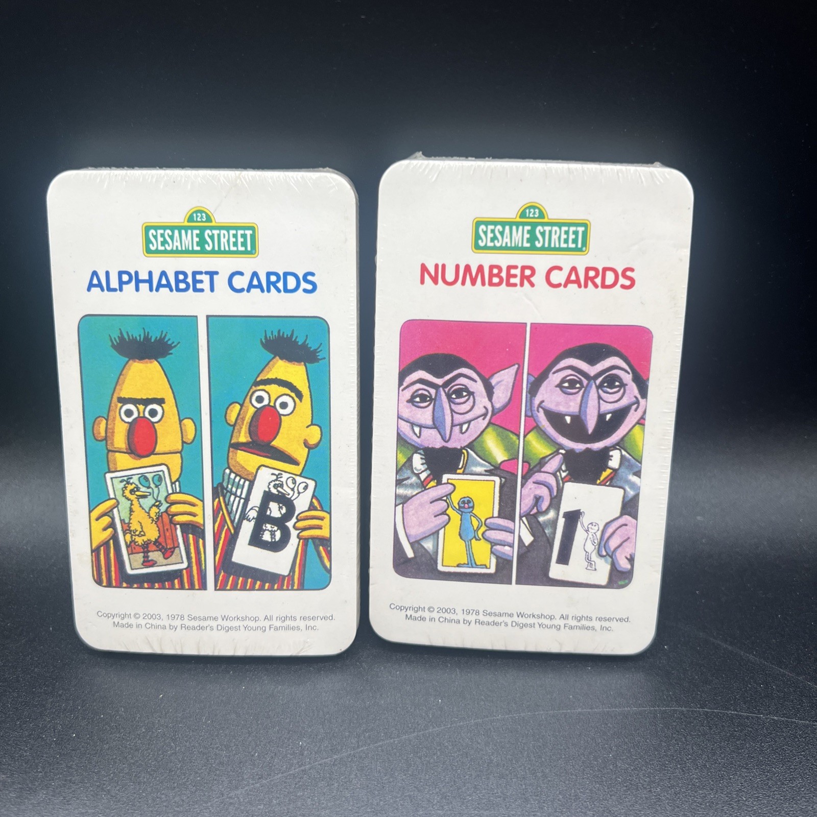 Set of 2 Vintage Sesame Street Number & Alphabet Flash Cards, 2 Workbooks & Toy
