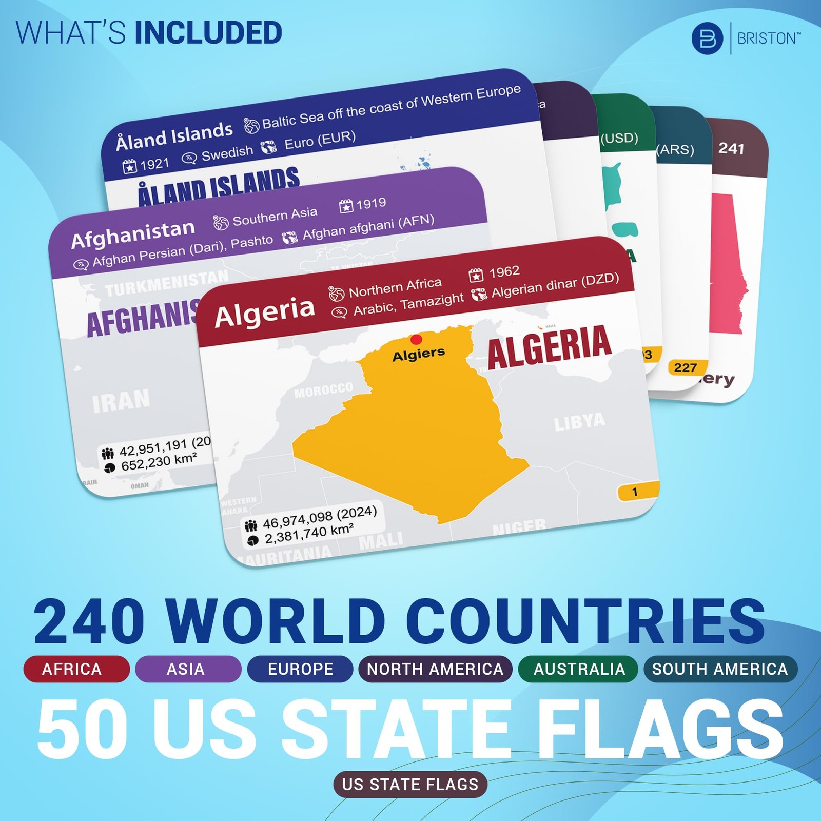 World Nations & US State Flags Flash Cards – 290 Geography Flashcards Kids Teens