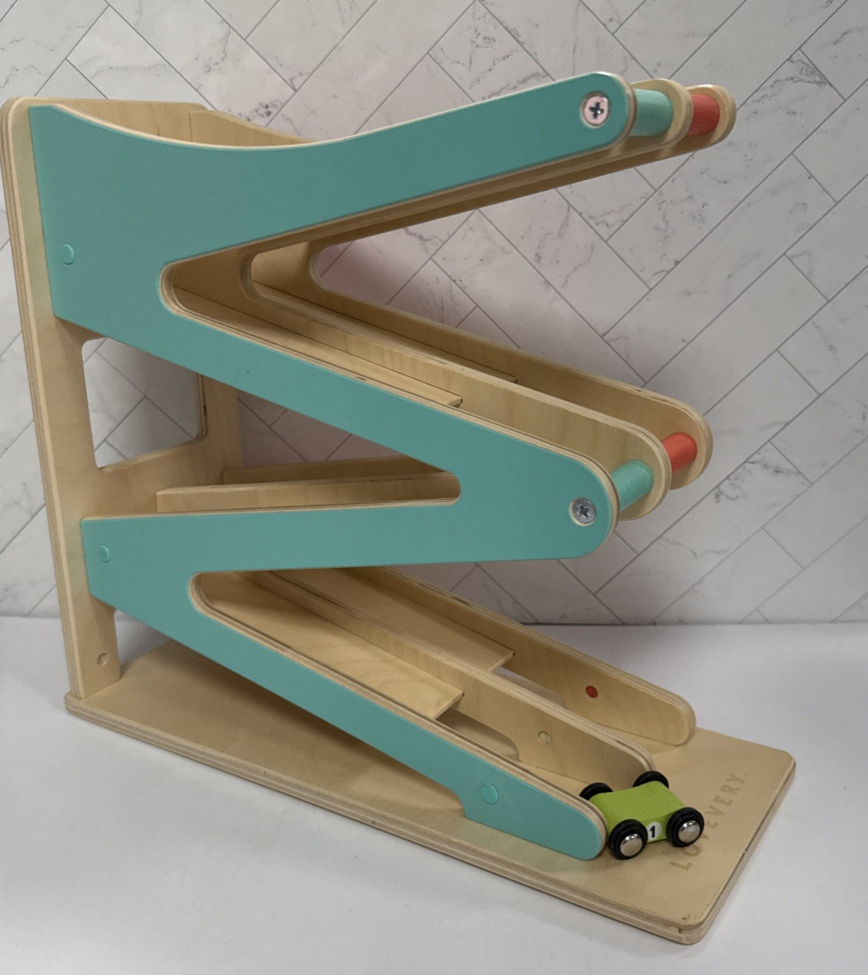 Lovevery Montessori Learning Wooden Race and Chase Toy Ramp w/ 1 car Toddler