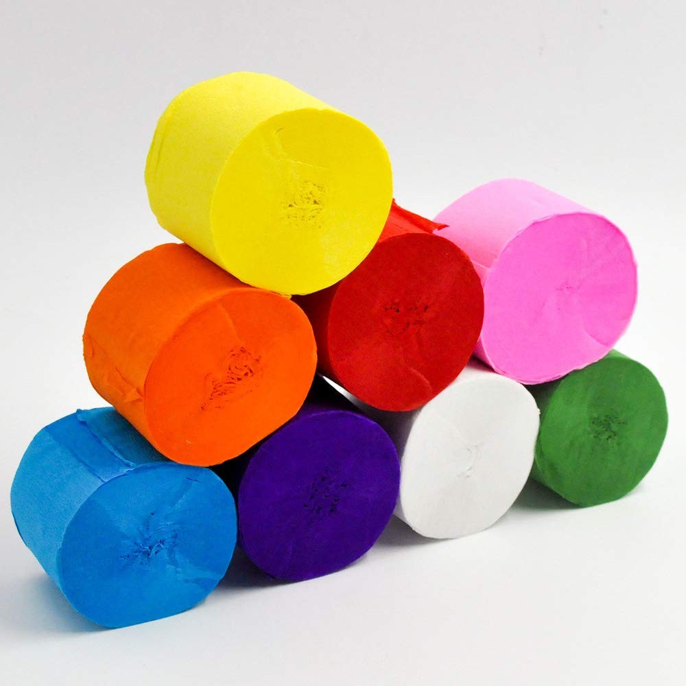 8 Rolls Crepe Paper Streamers in 8 Colors, Wedding 82feet, multicolored