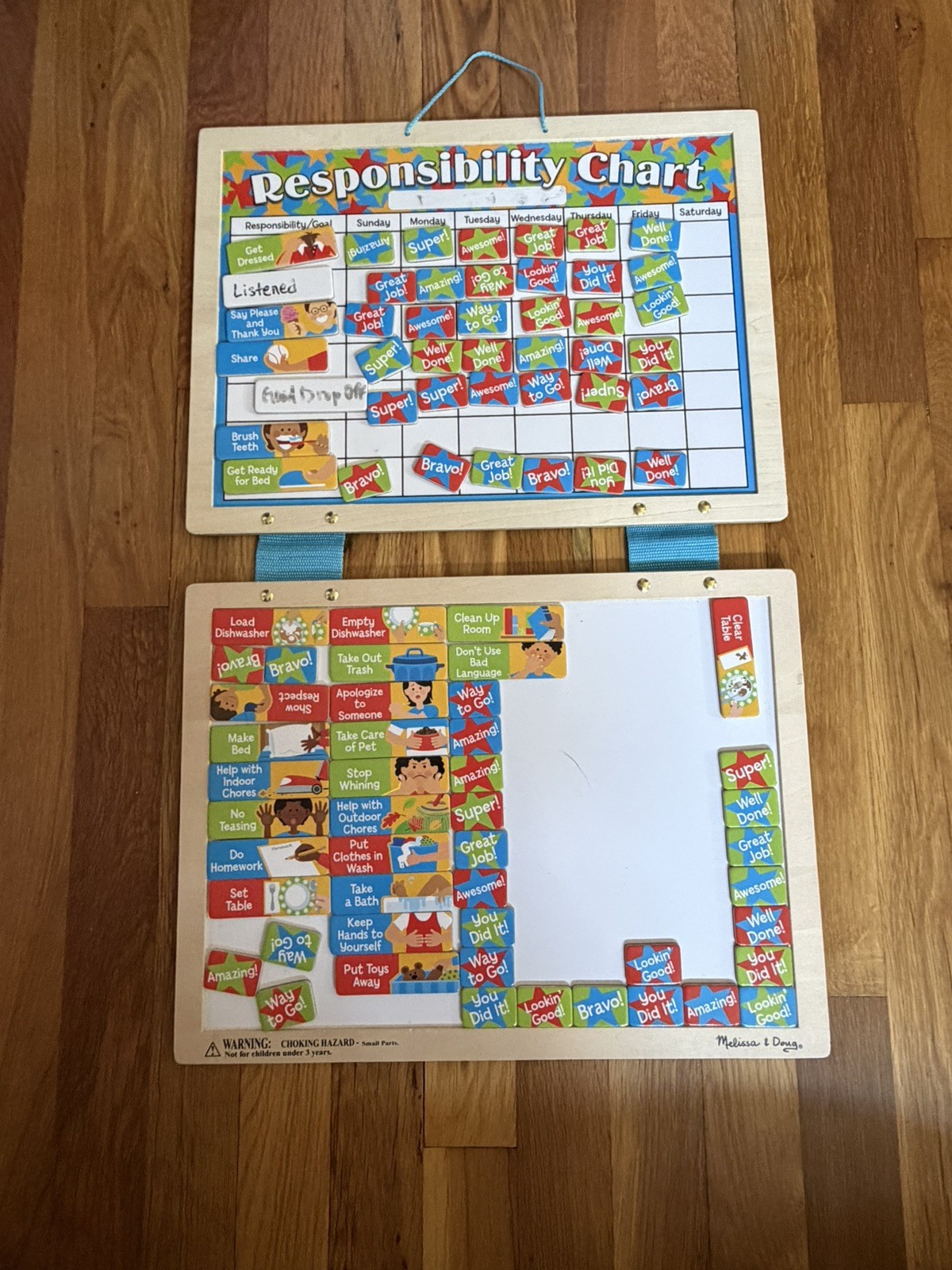 Melissa & Doug Magnetic Wall Chore Responsibility Chart Fabric-Hinge Wood Boards