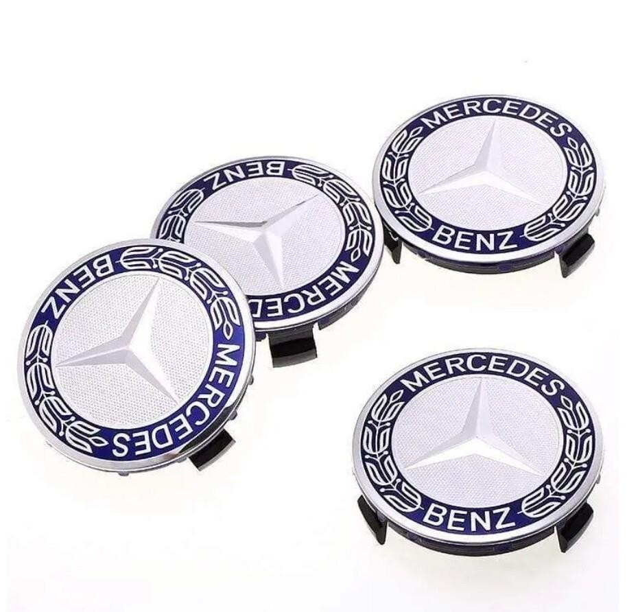 4 PACK Replacement Hubcap For Mercedes Benz Wheel Center Cap Wheat Blue Wreath