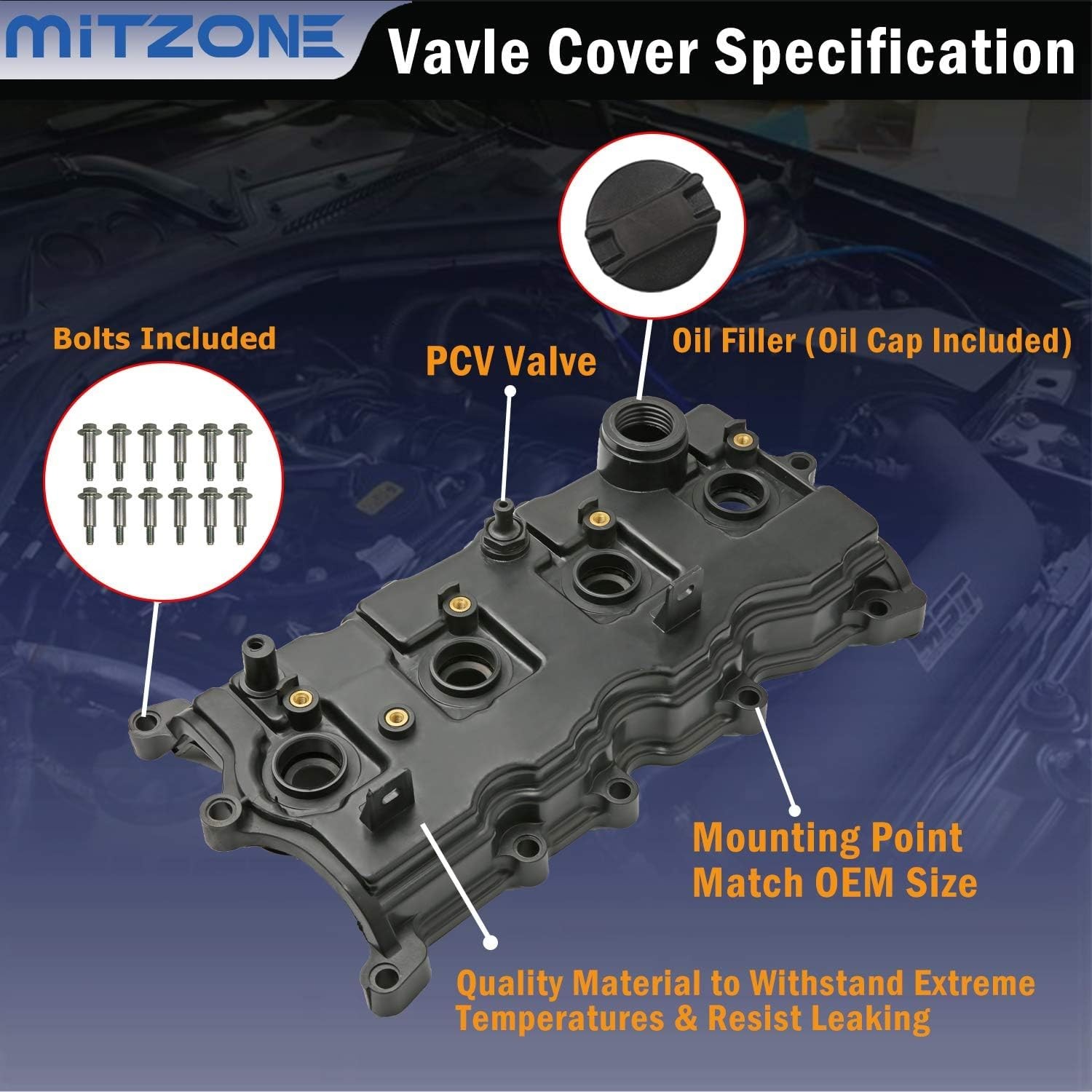 MITZONE Engine Valve Cover Compatible with 2007-2013 Nissan Altima Sentra SE-R 2