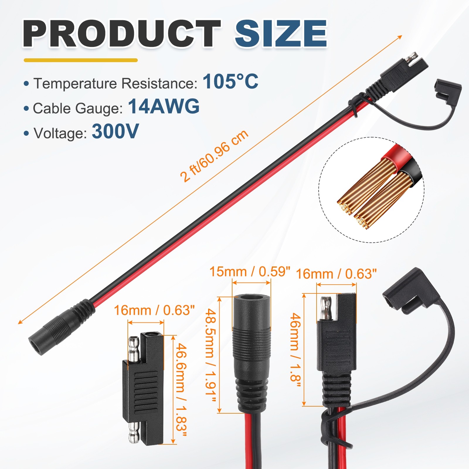 SAE to DC 5525 Female Adapter,2FT with Polarity Reverse Adapter Waterproof Cover