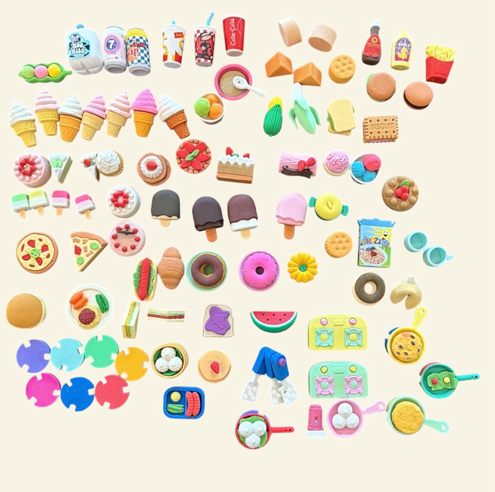 Huge Lot Mini Food Erasers Kawaii Puzzle Rubber Fidget Toys Bulk Kids Prizes