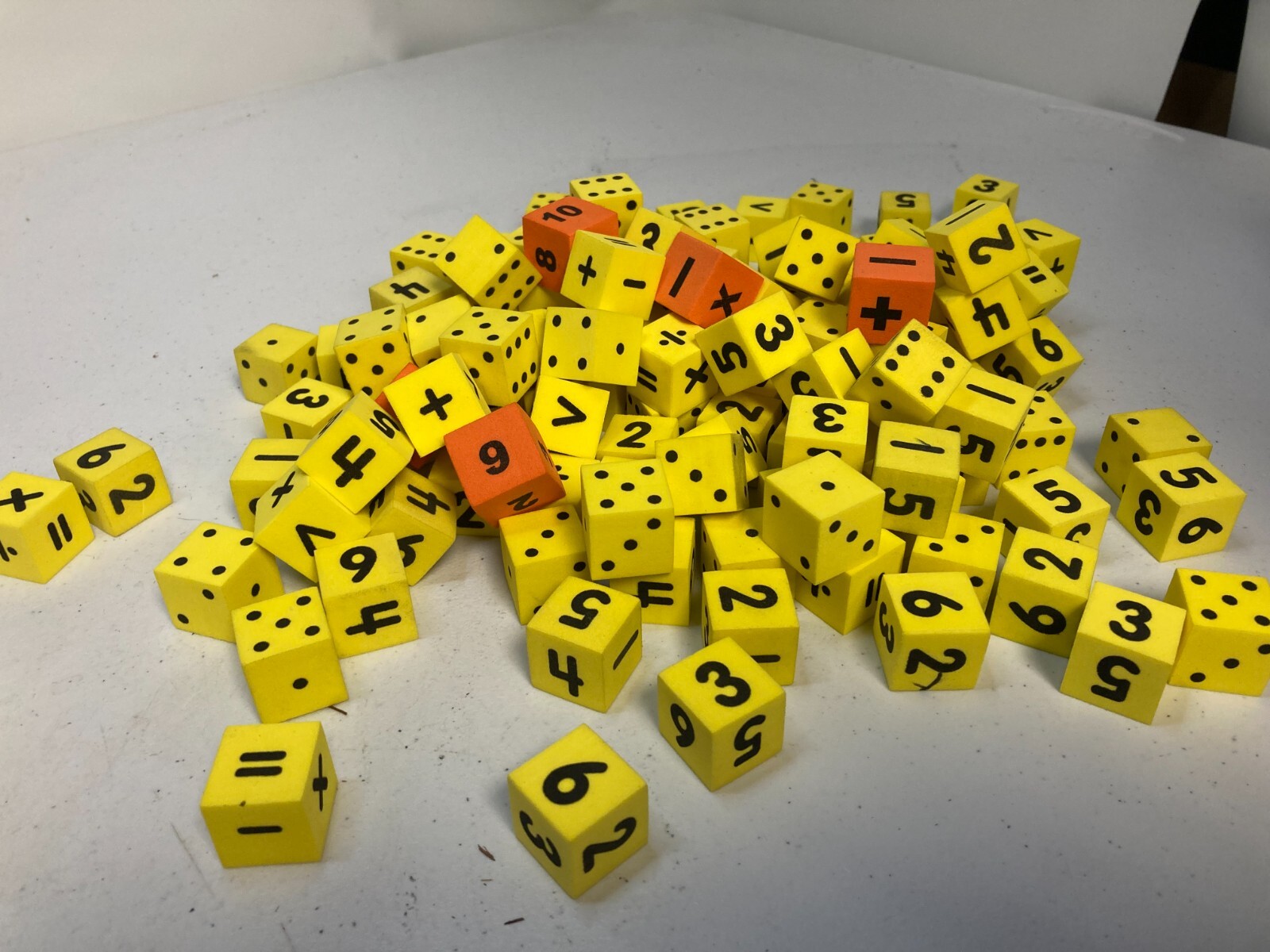 Lakeshore .75 Cube Yellow Foam Dice Dots Numbers Symbols 135 Piece Learning Math