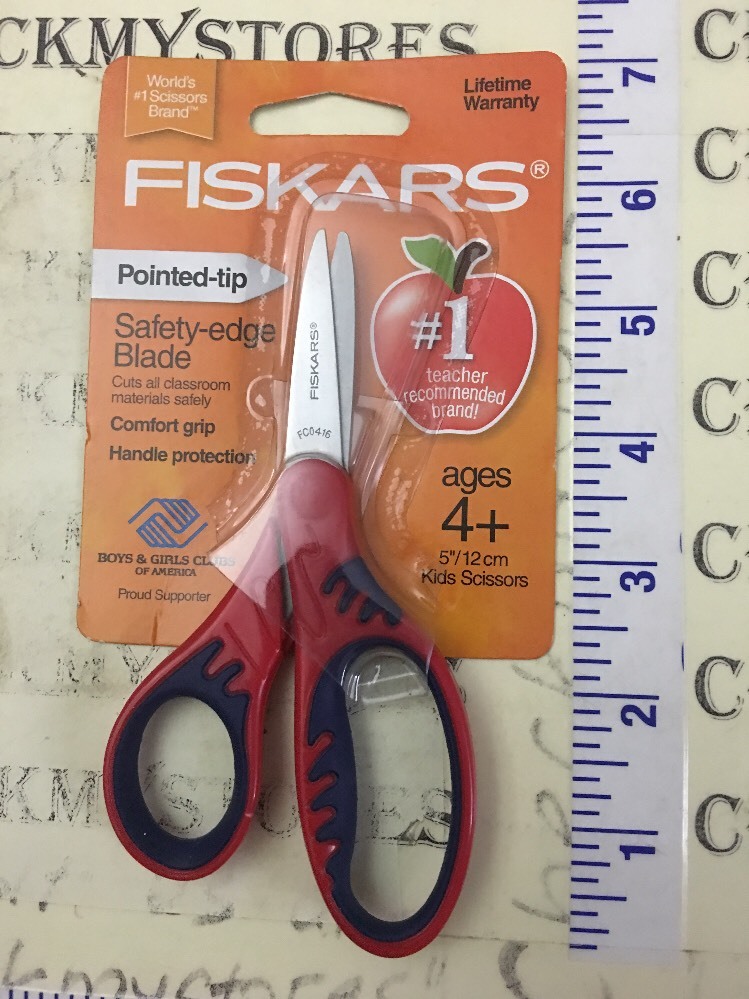 Fiskars 5 inch Pointed Tip Softgrip Red & Blue Kids Scissors Ages 4+ Safety Edge
