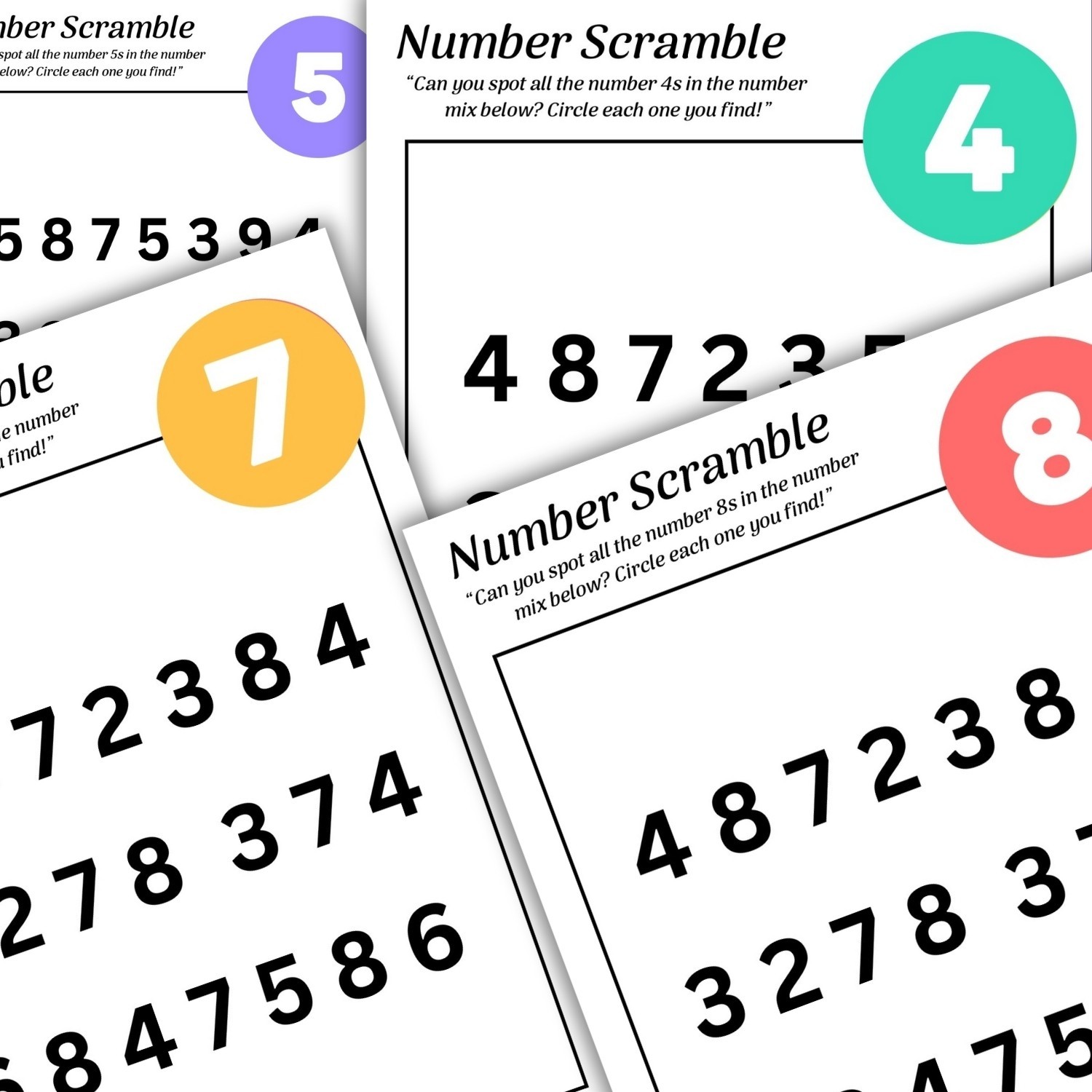 20 Number Scramble Worksheets for Kids | Number Hunt Activity Pages