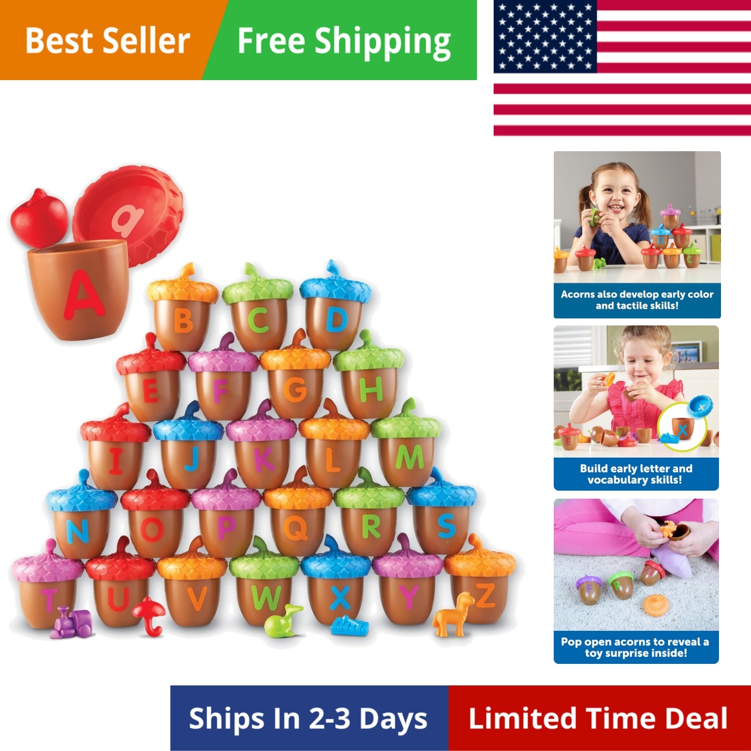 Alphabet Acorns Activity Set – ABC Puzzle, Preschool Learning Activities, Spe…