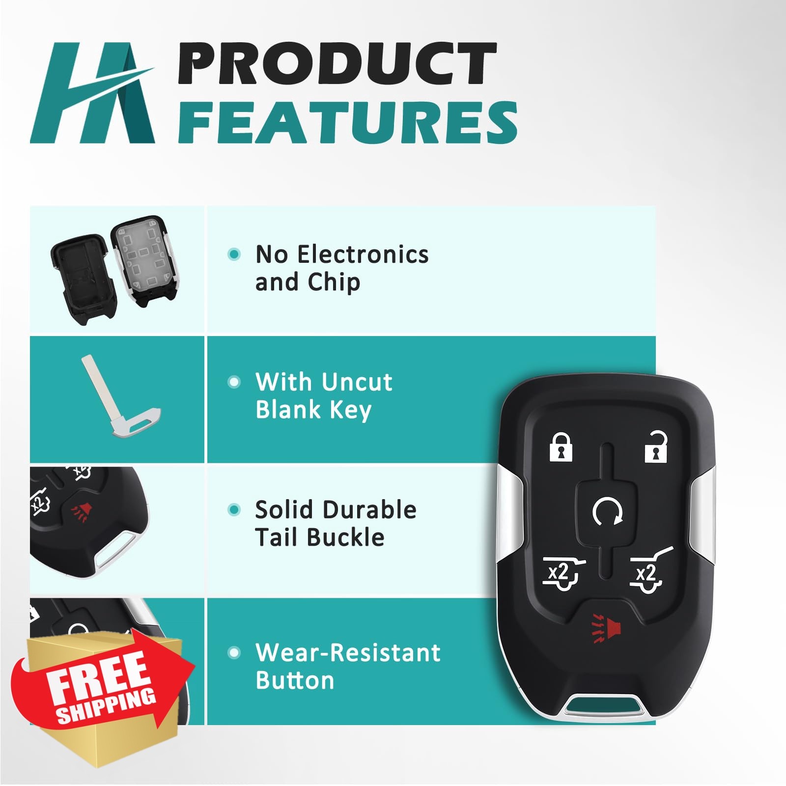 HelloAuto 6 Button Key Fob Black Silver No Chip