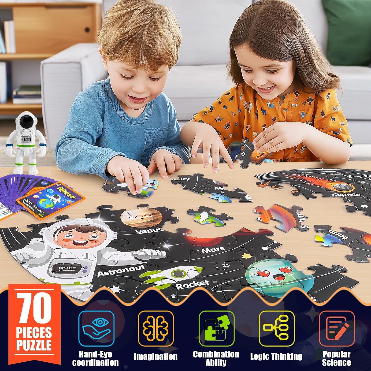 Puzzles for Kids Ages 4-6, Solar System Planets Flash Cards & Astronaut Figures