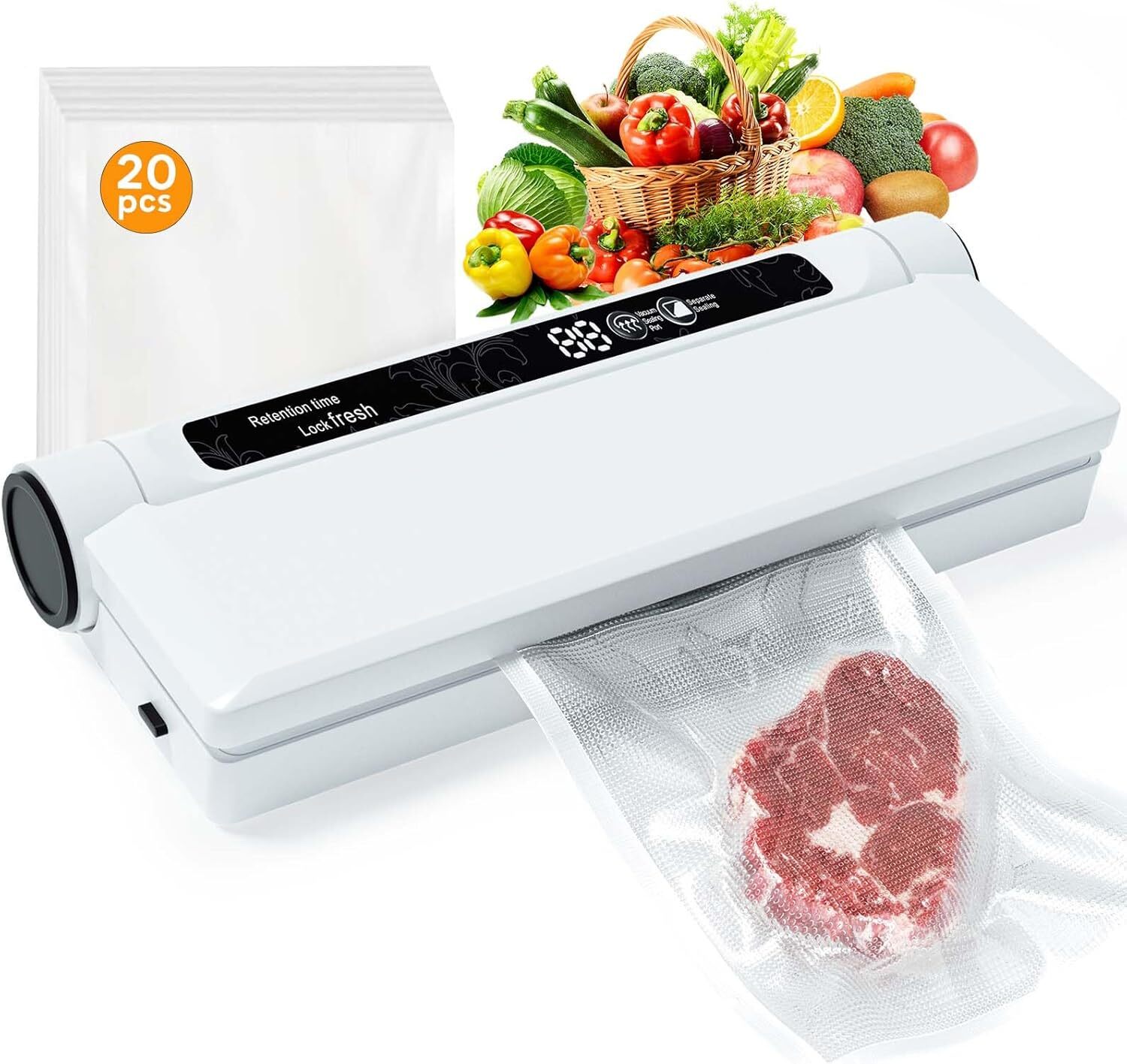 Vacuum Sealer,Equipped With 20 Vacuum Sealed Bags,Fully Automatic Dry & Wet Dual